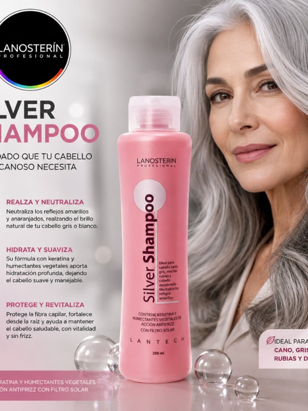 Lanosterin Silver Shampoo 250ml – Gray & Blonde Hair Toner Anti-Yellow